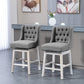 Ariana - Set of 2 - 27" Gray Swivel Bar Stools with Button-Tufted Back, Rubberwood Legs