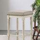 Tasnim - Set of 2 - 24" Tan Upholstered Counter Height Stools with Antique White Finish