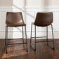 Narro - Set of 2 - 25" Grey Faux Leather Swivel Counter Stools, Industrial Style