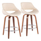 Dorset - Set of 2 - 19" Cream Faux Leather Mid-Century Counter Stools with Walnut Swivel Legs