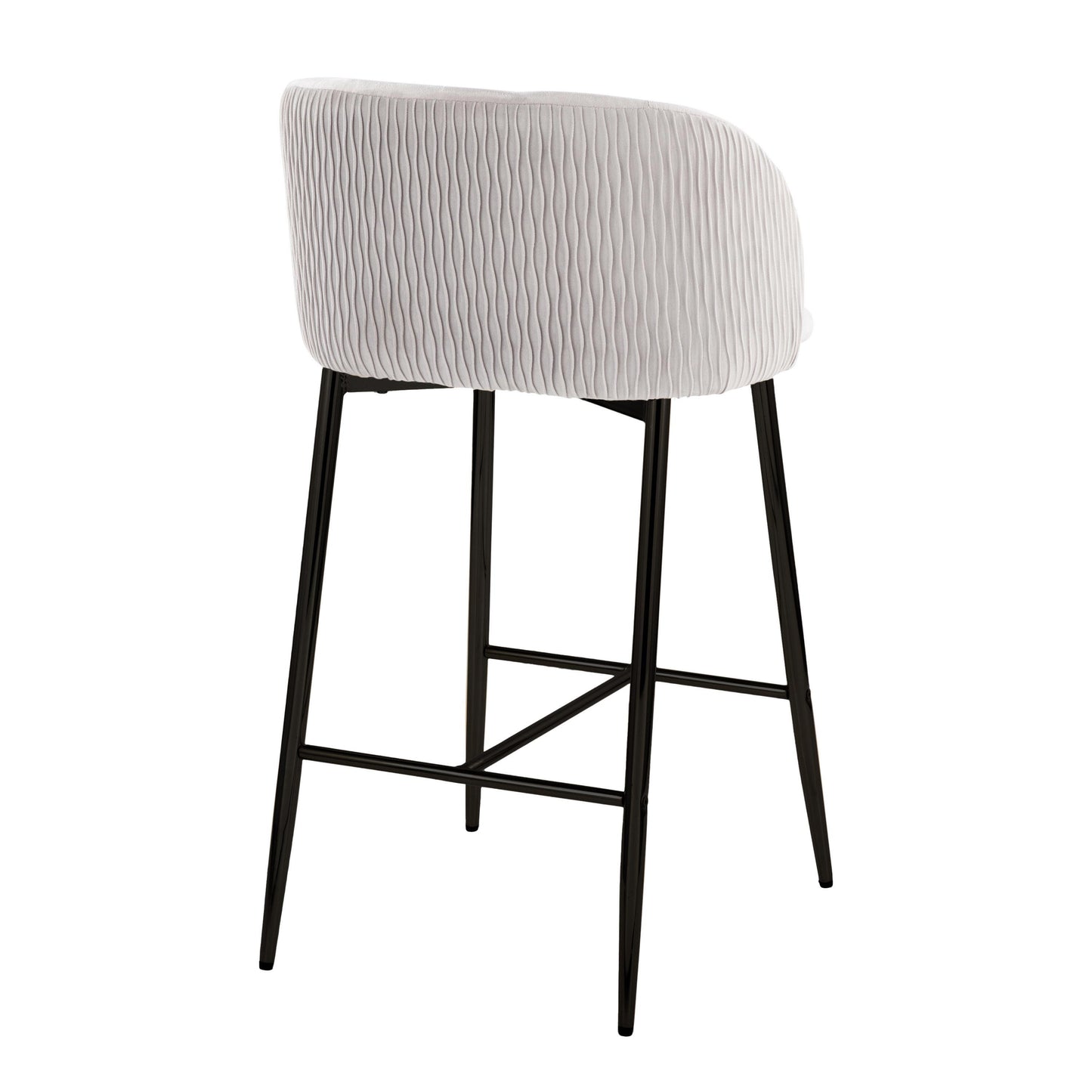 Freeport - Set of 2 - 24" Fixed-Height Counter Stools with Black Metal Frame and Silver Velvet Upholstery Contemporary Design for Kitchen & Bar