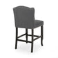 Videssa - Set of 2 - 27" Wingback Counter Stools with Charcoal Fabric & Dark Brown Rubberwood