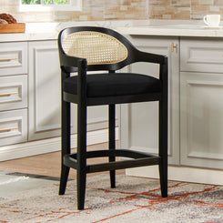 Sarnia  Set of 2 - 26"  Saddle Counter Stools - Seat Height, White-Washed Wood with Gray Upholstery