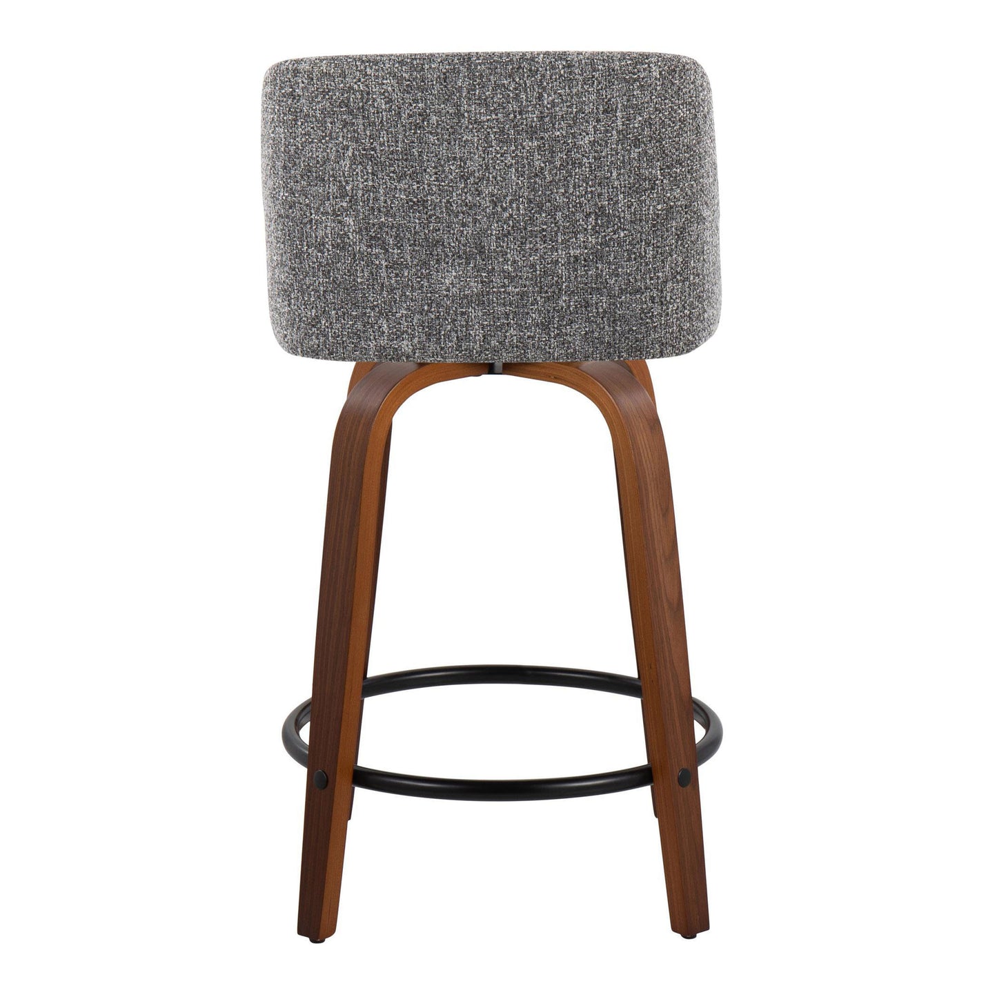 Tanas - Set of 2 - 24" Walnut Mid-Century Modern Swivel Counter Stools with Grey Noise Fabric Seat & Black Metal Footrest