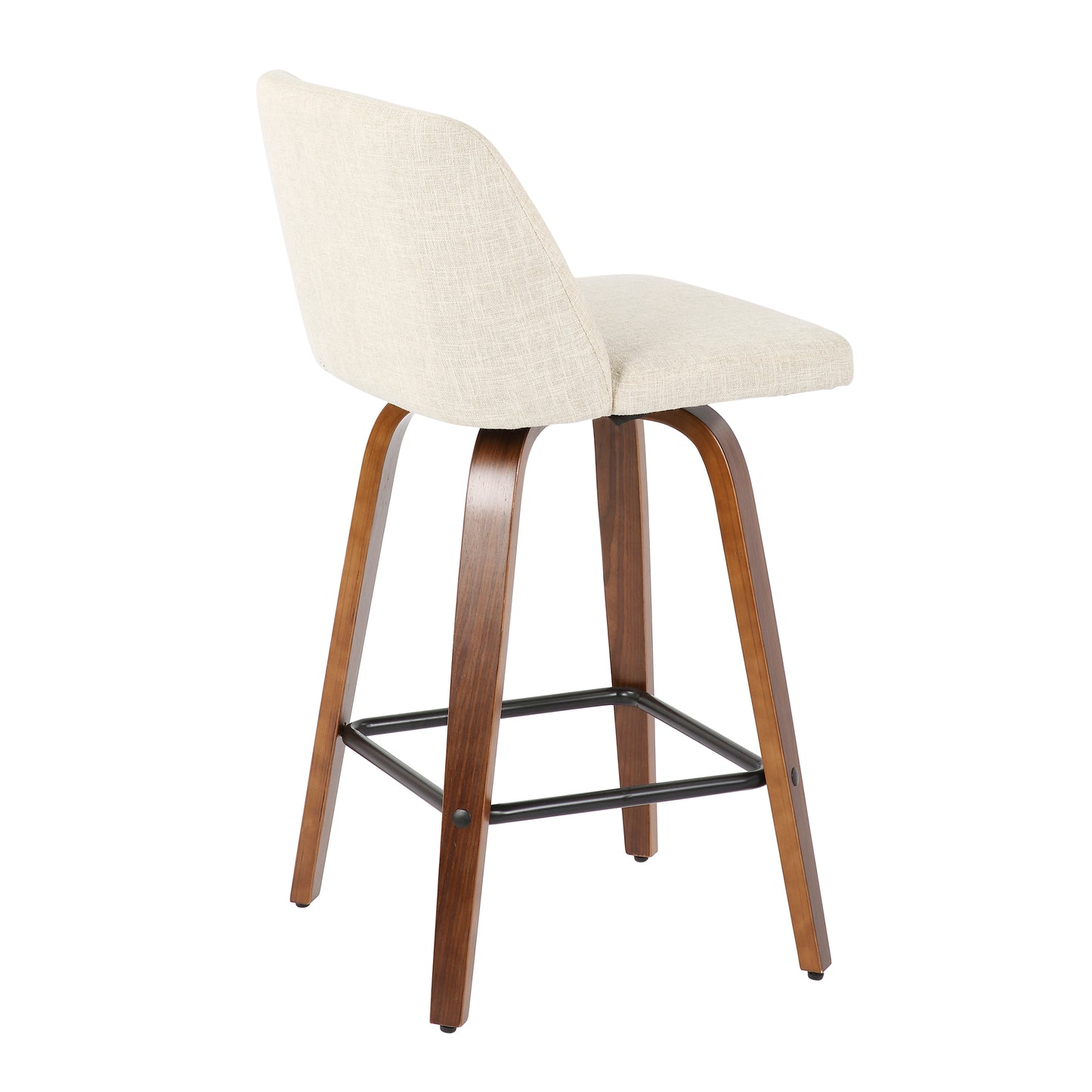 Tyver - Set of 2 - 26" Walnut and Cream Fabric Counter Stools with Mid-Century Modern Design