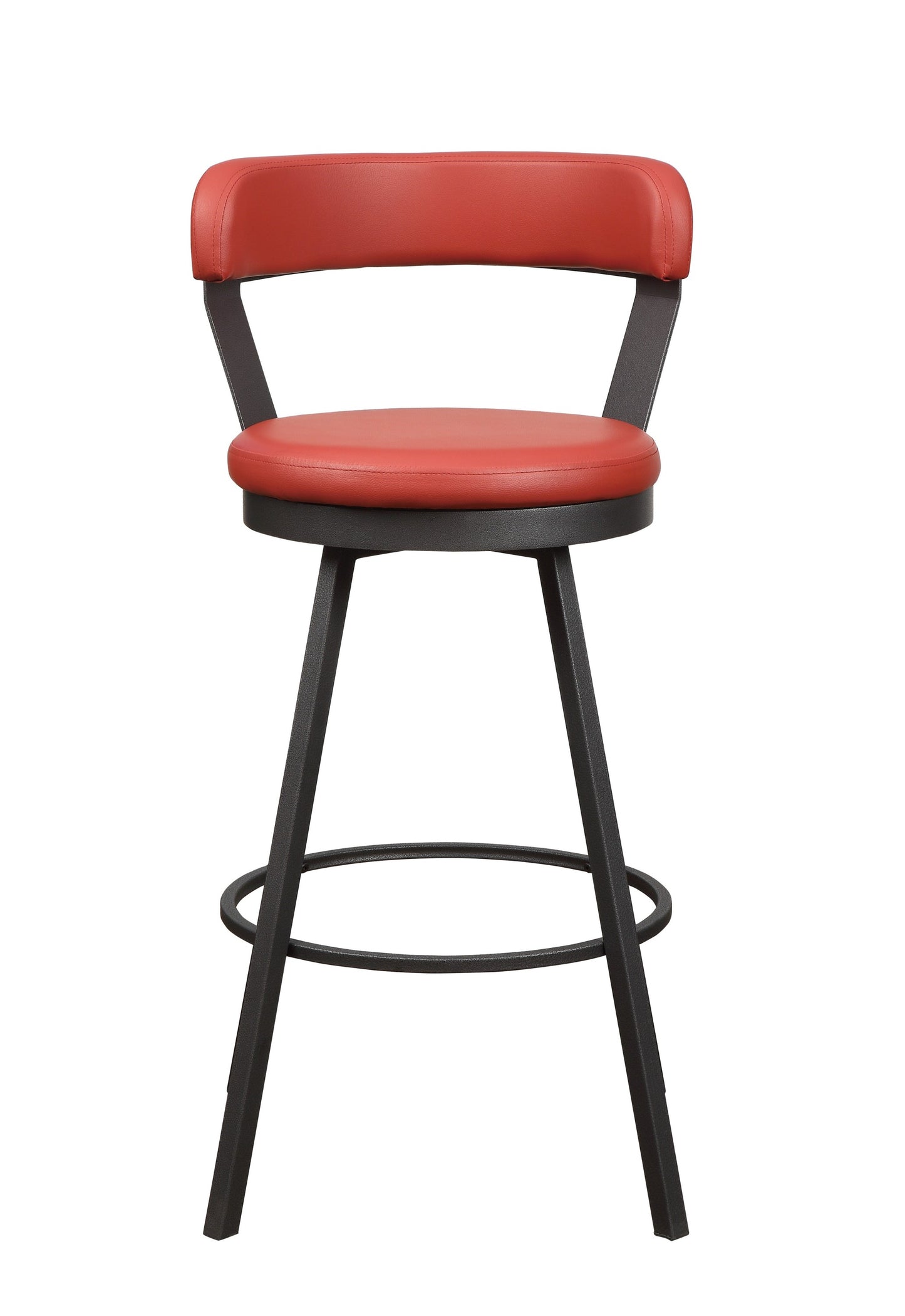 Appart - Set of 2 - 29" Red Faux Leather Swivel Bar Stools with Metal Base & High Back for Dining Room