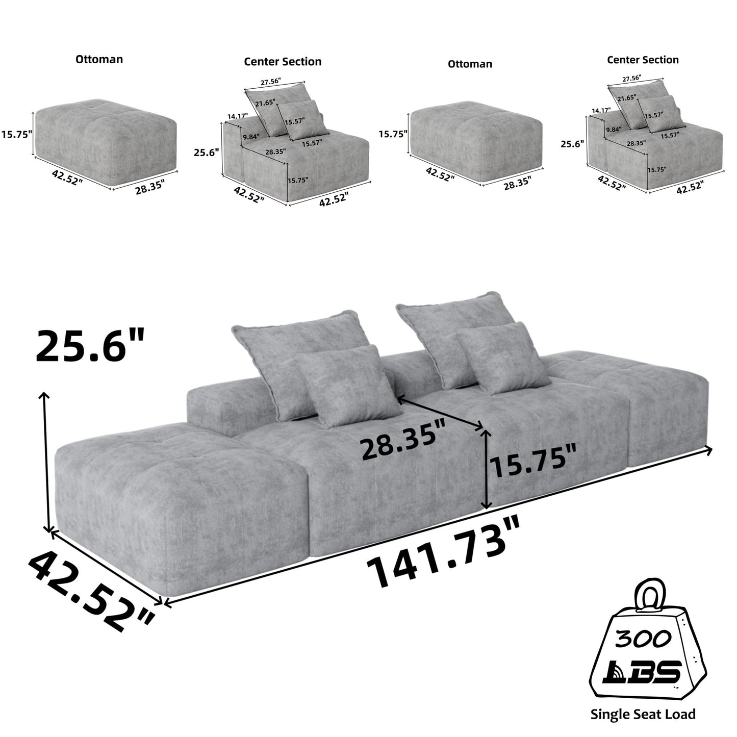 Modern Oversized Diy Combination, Modular Sectional Sofa With Pillows