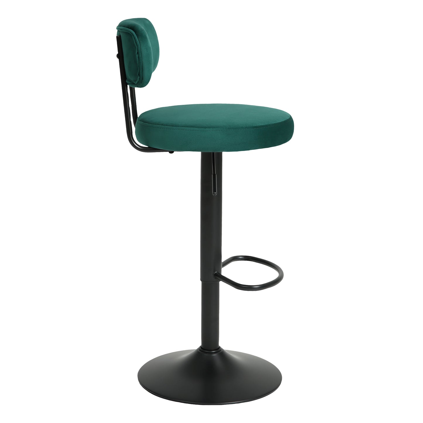 Hendrio - Set of 2 -  24.5"-30.5" Green Velvet Adjustable Bar Stools with Curved Backrest, Swivel Counter Height