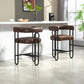 Callan - Set of 2 - 24" Dark Brown PU Bar Stools with Round Cushions, Curved Backrest, and Modern Black Metal Frame