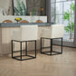 Ellery - Set of 2 - 26" Modern Counter Height Bar Stools, Beige Chenille Upholstered with Back, Black Metal Frames for Kitchen Island or Pub