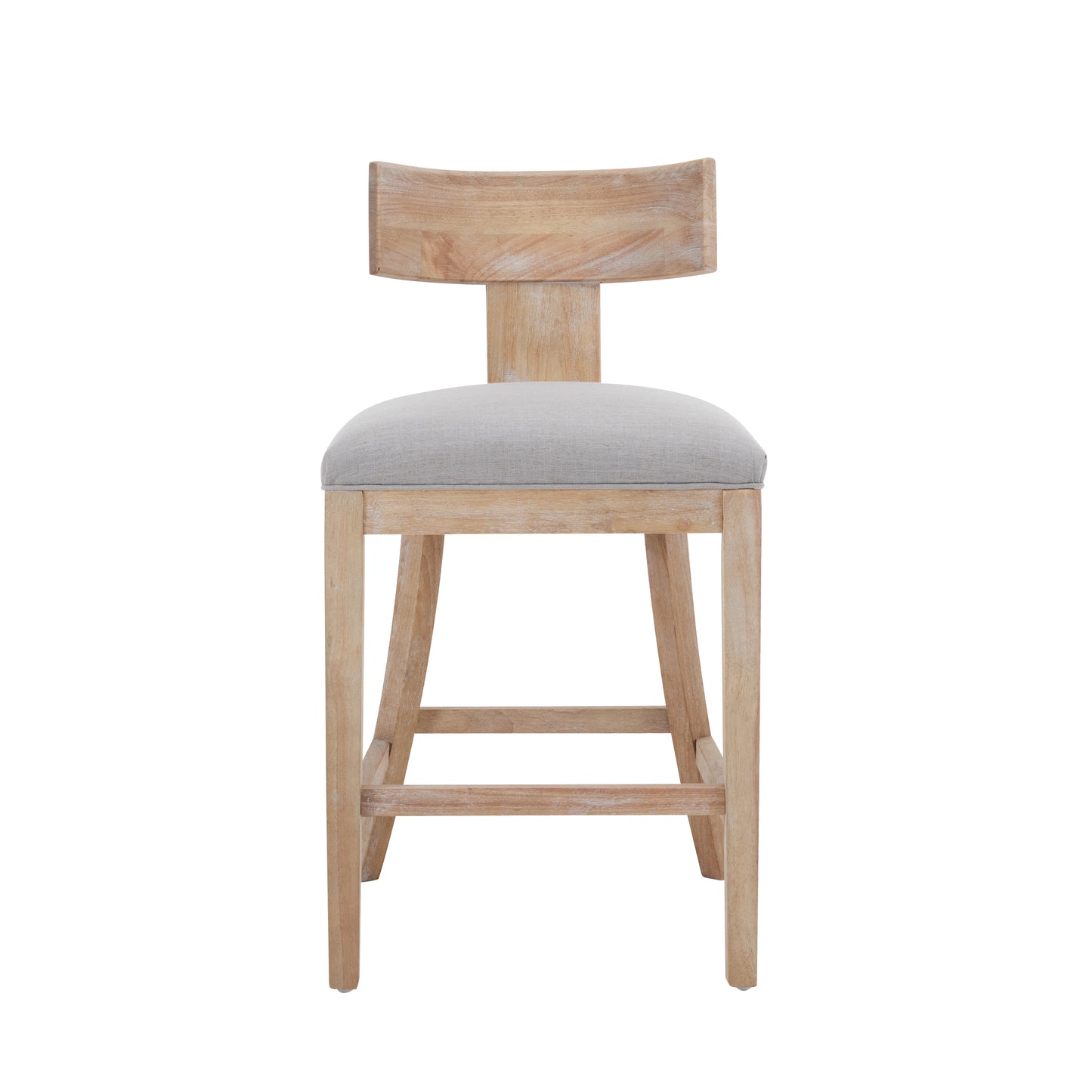 Pivora - Set of 2 - 27" Linen Upholstered Counter Stools with Natural Rubberwood Frame, High Back, and Footrest