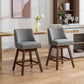 Aeraso - Set of 2 - 26" Counter Height Gray Swivel Upholstered Bar Stools with Curved Back & Rubberwood Frame