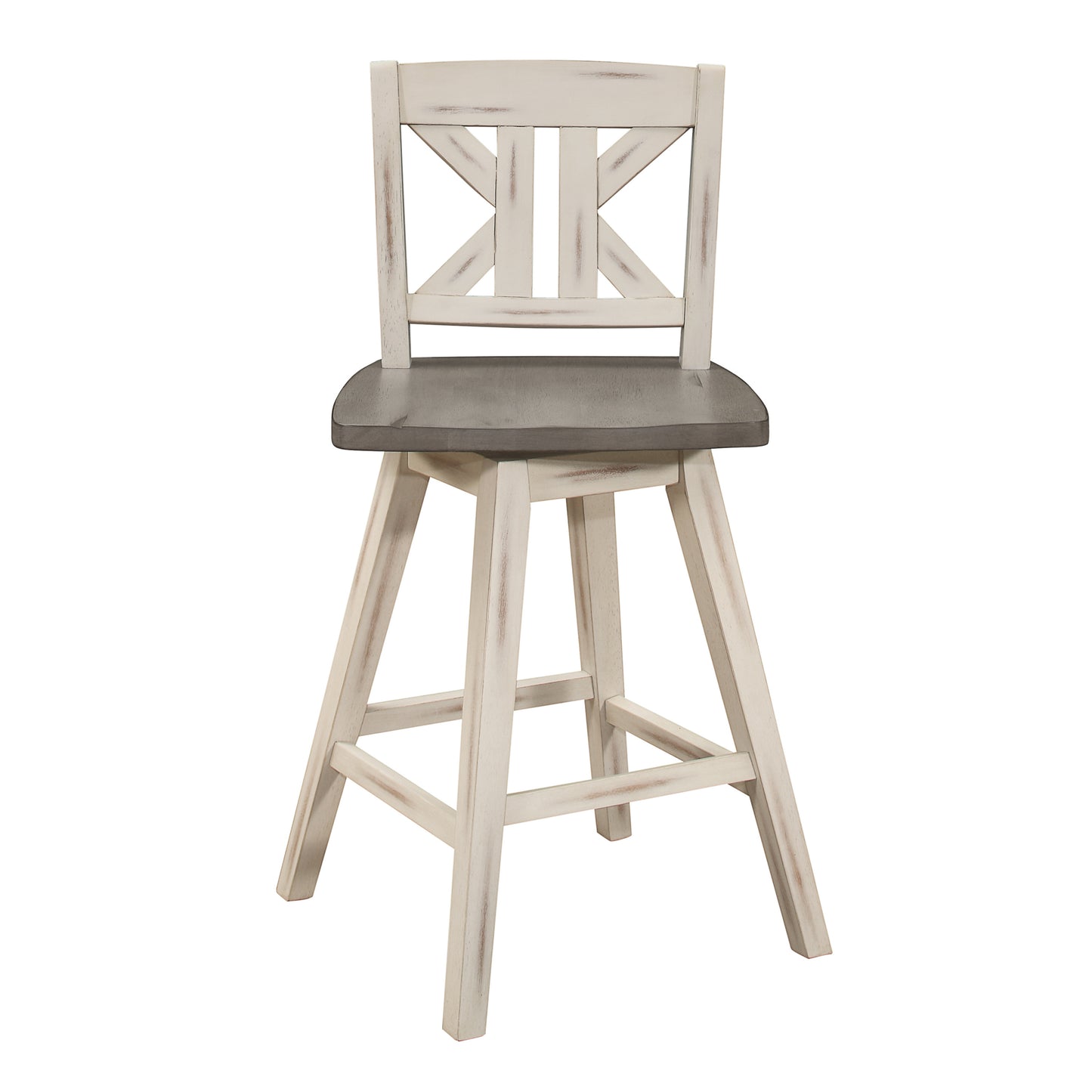 Ashlyn - Set of 2 - 29" Pub Height Chairs with Distressed Gray & White Solid Rubberwood X-Back Design, Bar Chairs for Dining Room