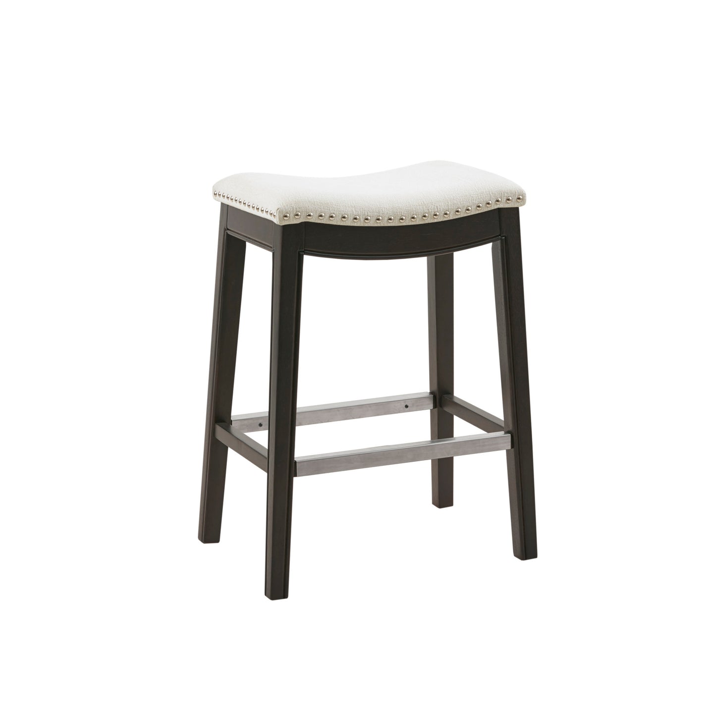 Belfast - Set of 2 - 28" Cream Counter Stools with Dark Grey Wood Frame, Pewter Nailhead, and High Back Design