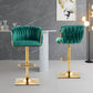 Harstone - Set of 2 - 26" Adjustable Counter Height Emerald Green Velvet Vintage Bar Stools with Silver Metal Legs