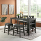 Hadrian - Set of 2 - 24" Gray Wash Counter Height Dining Set with Storage Shelves, High Chairs & Stools - Solid Acacia Wood