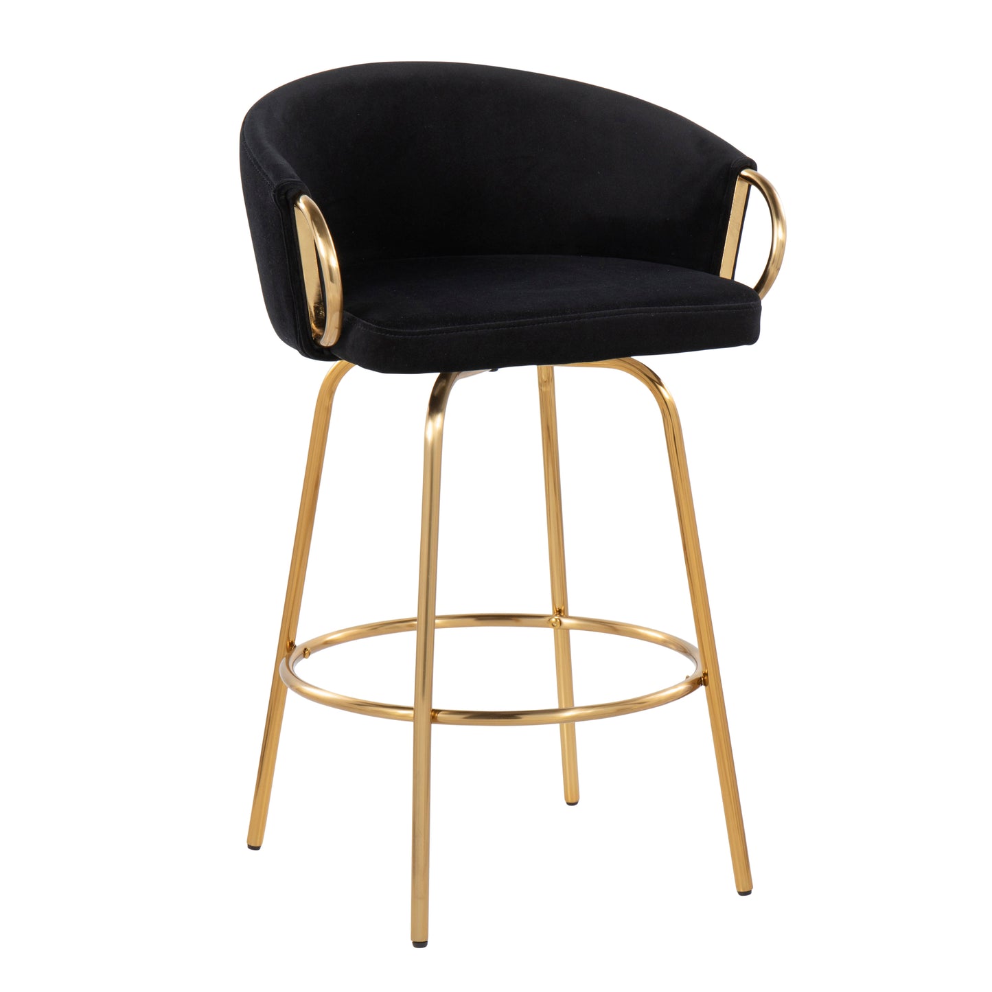 Opulent - Set of 2 - 30" Black Velvet & Gold Steel Counter Stools