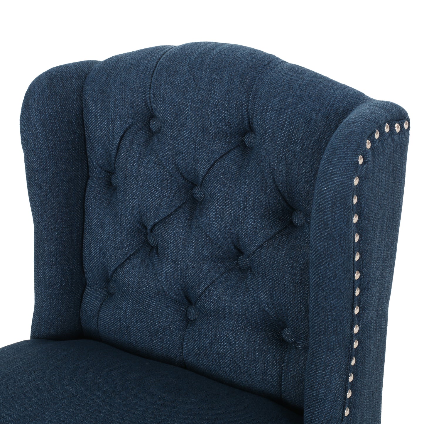 Vandalisa - Set of 2 - 27" Navy Blue & Dark Brown Fabric Tufted Wingback Counter Stools