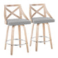 Ivanna - Set of 2 - 26" Fixed-Height Farmhouse Swivel Counter Stools with Light Grey Fabric, Whitewashed Wood, and Chrome Metal Footrest