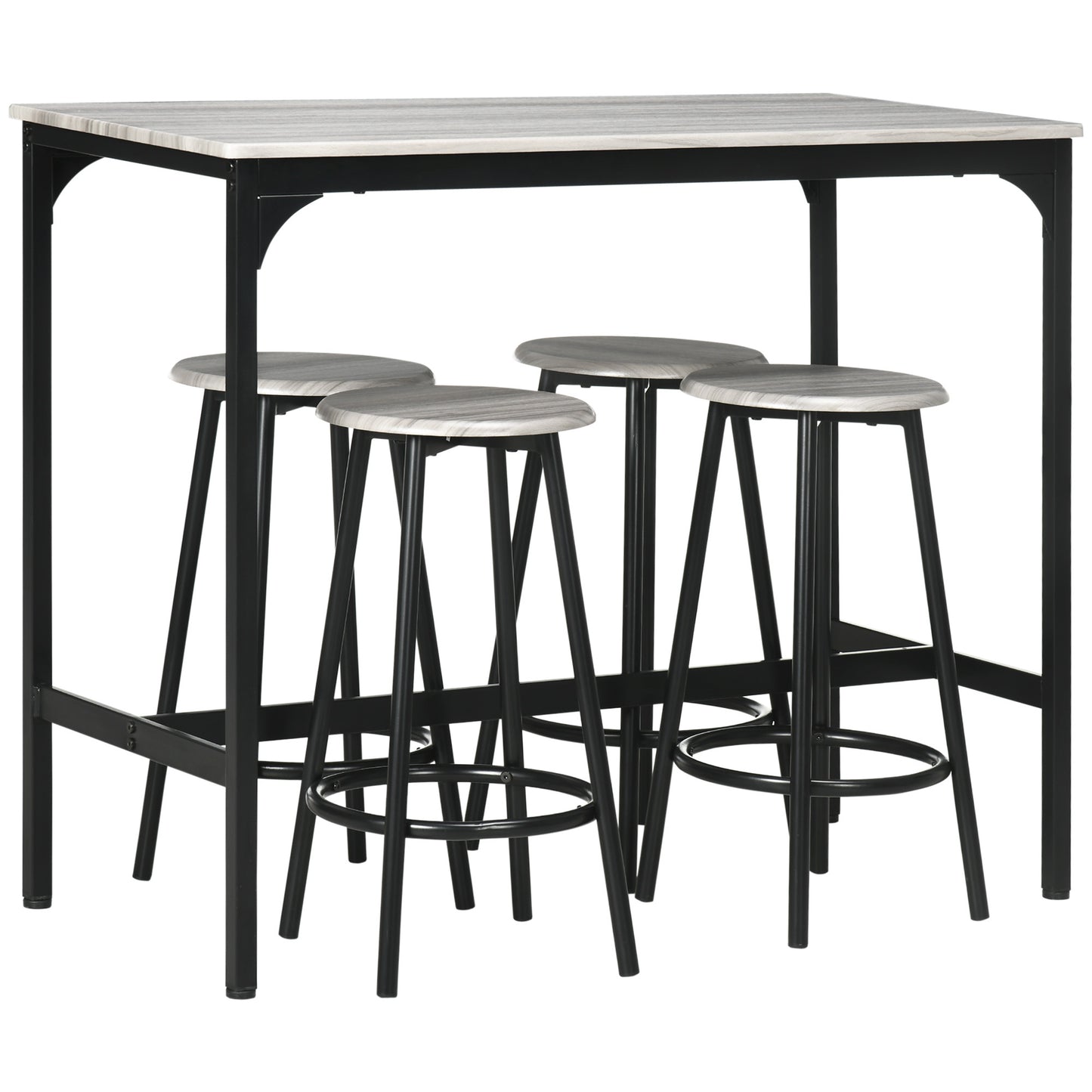 Hampton - Set of 5 - 24" Rustic Counter Height Bar Table with 4 Bar Stools, Industrial Gray MDF Top for Kitchen & Pub Dining Room