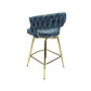 Haythorne - Set of 2 - 26" Blue Suede Woven Swivel Bar Stools with Armrest & Footrest - Gold Legs for Kitchen Island