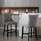 Gualtier - Set of 2 - 28" Velvet Upholstered Barstools with Button Tufted Design, Chrome Nailhead Trim, and Wooden Legs