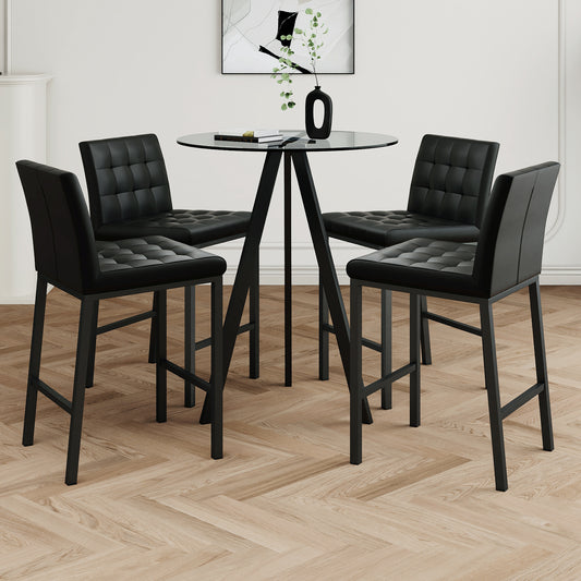 Sherelle - Set of 5 - 24" Black PU Fabric Dining Set with Glass Tabletop and Metal Frame