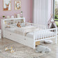 Bed With Headboard Storage Rack, 2 Under Bed Drawers, 3 Side Guardrails For Safety