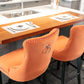 Sorrento - Set of 2 - 24.4" Orange Velvet Upholstered Barstools with Button Tufted Back, Wooden Legs & Chrome Nailhead Trim