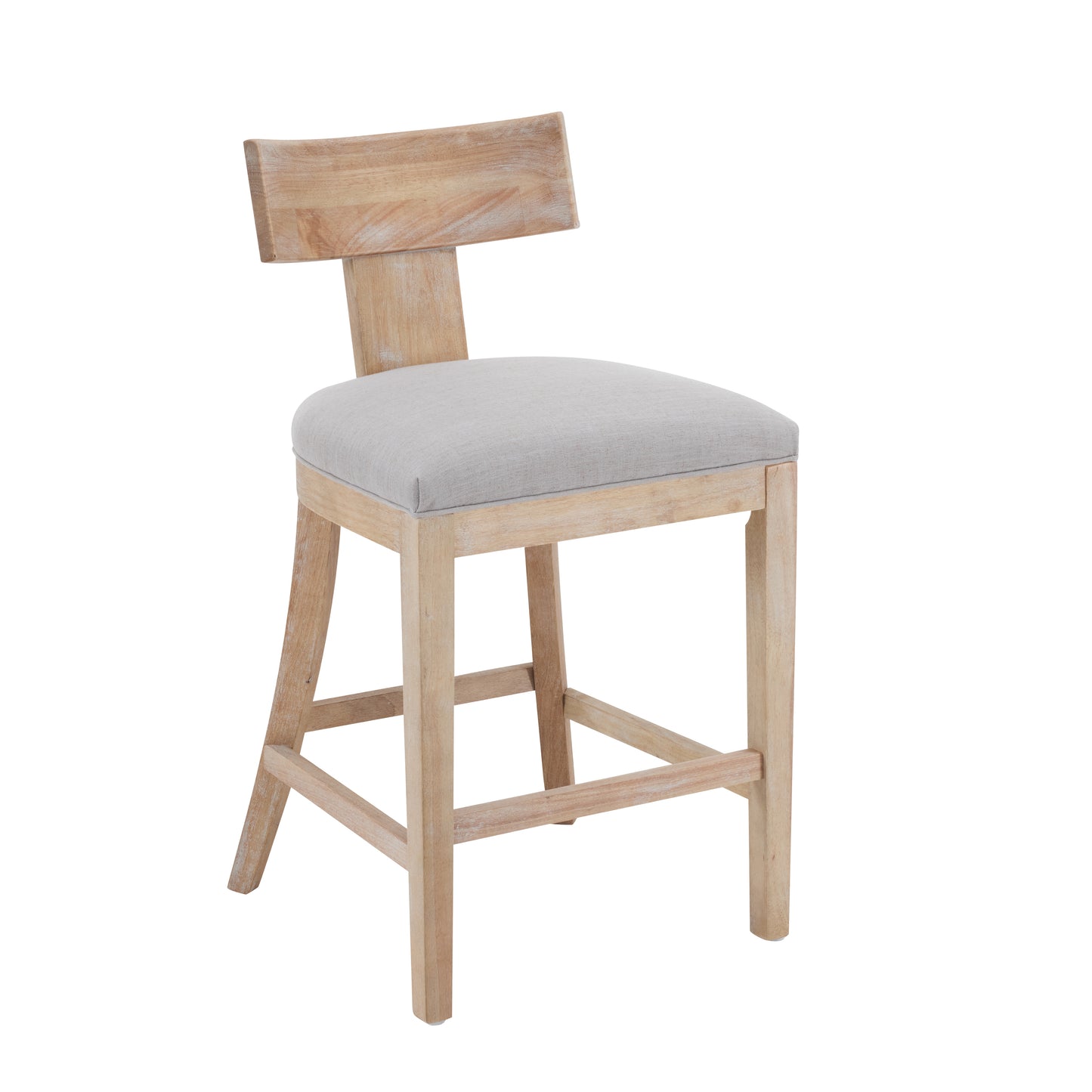 Pivora - Set of 2 - 27" Linen Upholstered Counter Stools with Natural Rubberwood Frame, High Back, and Footrest