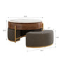 Lift Top Round Coffee Table With Hidden Storage, 3 Upholstered Nesting Ottomans - Brown / Gray / Golden / White