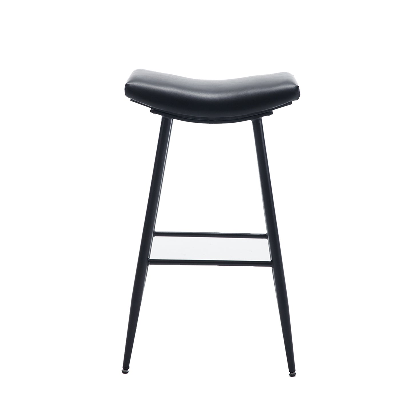 Saffron – Set of 2 – 24" Black PU Leather Counter Height Bar Stools with Foam Upholstered Seat and Footrest for Kitchen and Dining Room