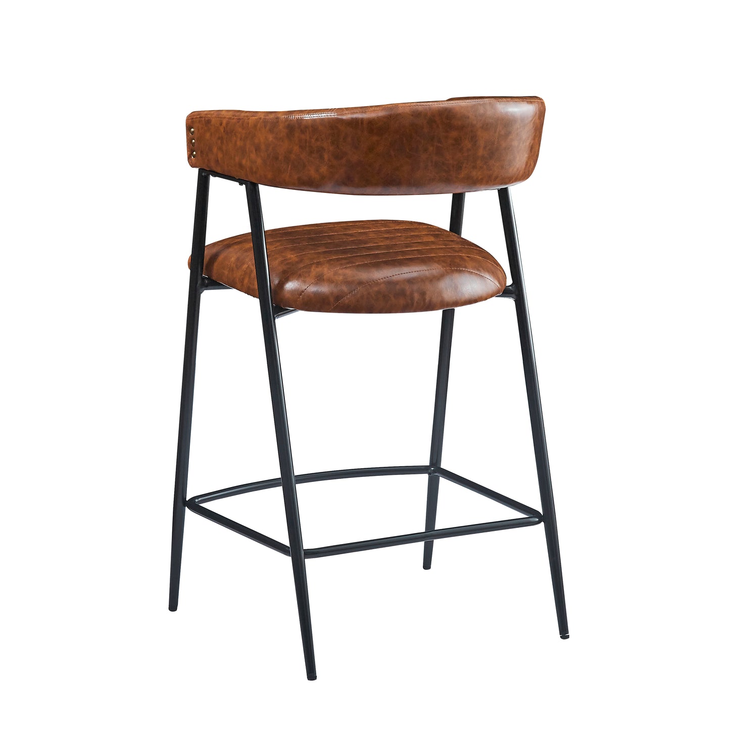 Launa - Set of 2 - 26" Brown PU Upholstered Counter Stools with Iron Frame, Backrest & Footrest for Kitchen, Bar, Home