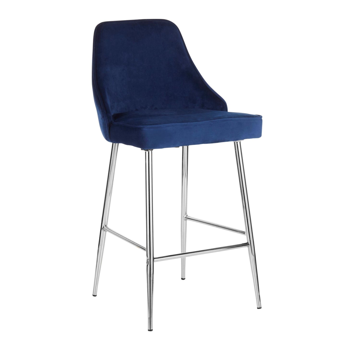 Montivelle - Set of 2 - 24" Navy Blue Velvet Counter Stools with Cushioned High Back and Chrome Legs, Luxurious Seating for Modern Kitchens and Bars