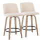 Nolan - Set of 2 - 24" Mid-Century Modern Counter Stools with Swivel Seats, White-Washed Wood Frame, Cream Fabric Upholstery, and Black Metal Footrest