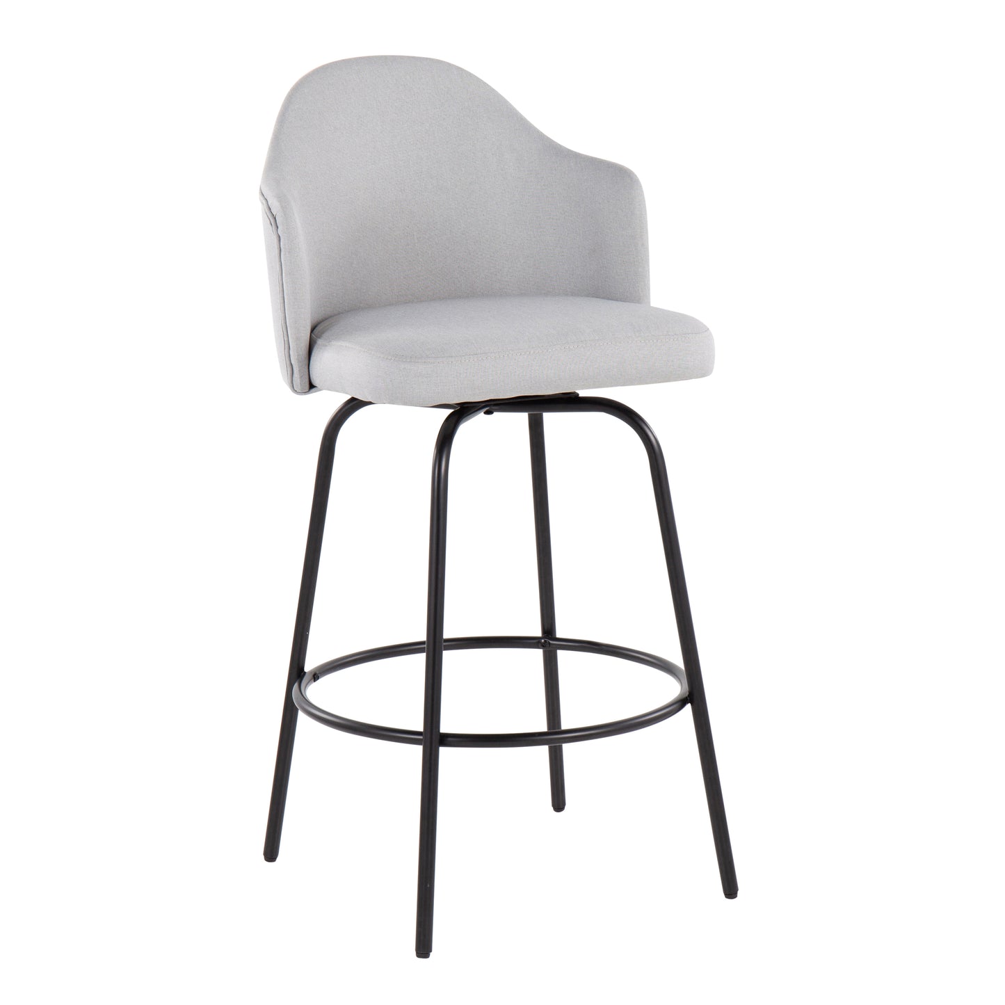 Orithis - Set of 2 - 26" Fixed-Height Light Grey Fabric Counter Stools with Black Metal Legs & Round Footrest