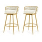 Stalbrook - Set of 2 - 31.5” Swivel Counter Height Bar Stools with Hand-Woven Backrest, Gold Metal Legs, Beige Upholstered Seats