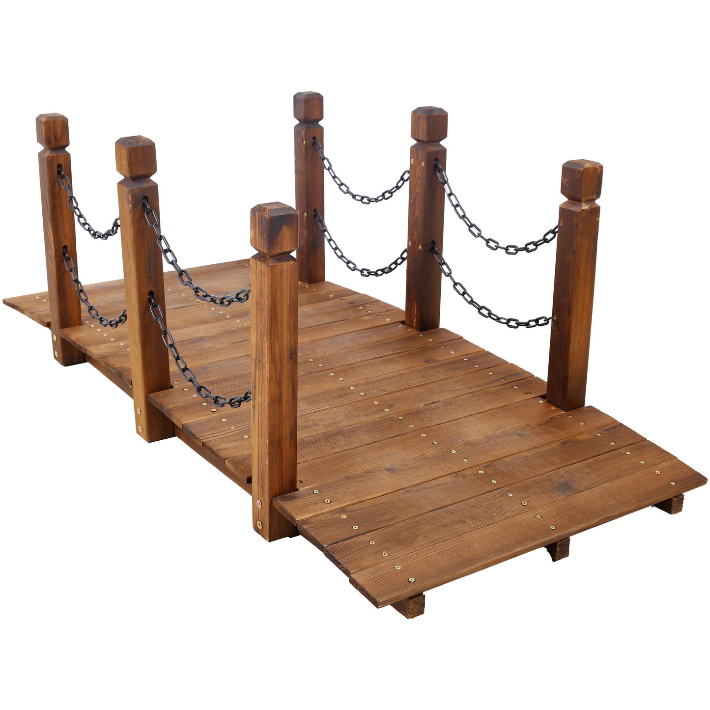 Wooden Arc Footbridge With Chain Railings For Backyard Creek Stained 5 Ft - Brown