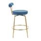 Richmond - Set of 2 - 34" Gold Metal Counter Stools with 360° Swivel Blue Velvet Upholstery Art Deco Glam Design