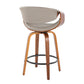 Lyrion - Set of 2 - 24" Walnut & Grey Faux Leather Mid-Century Modern Counter Stools with 360° Swivel