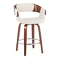 Stratford- Set of 2 - Cream Mid-Century Modern Counter Stools in Walnut with Fabric Upholstery