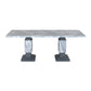 Michelle - Dining Table With Double Pedestal Marble Detailing - Gray