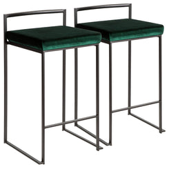 Flintwood - Set of 2 - 26" Green Velvet Upholstered Black Stackable Counter Stools