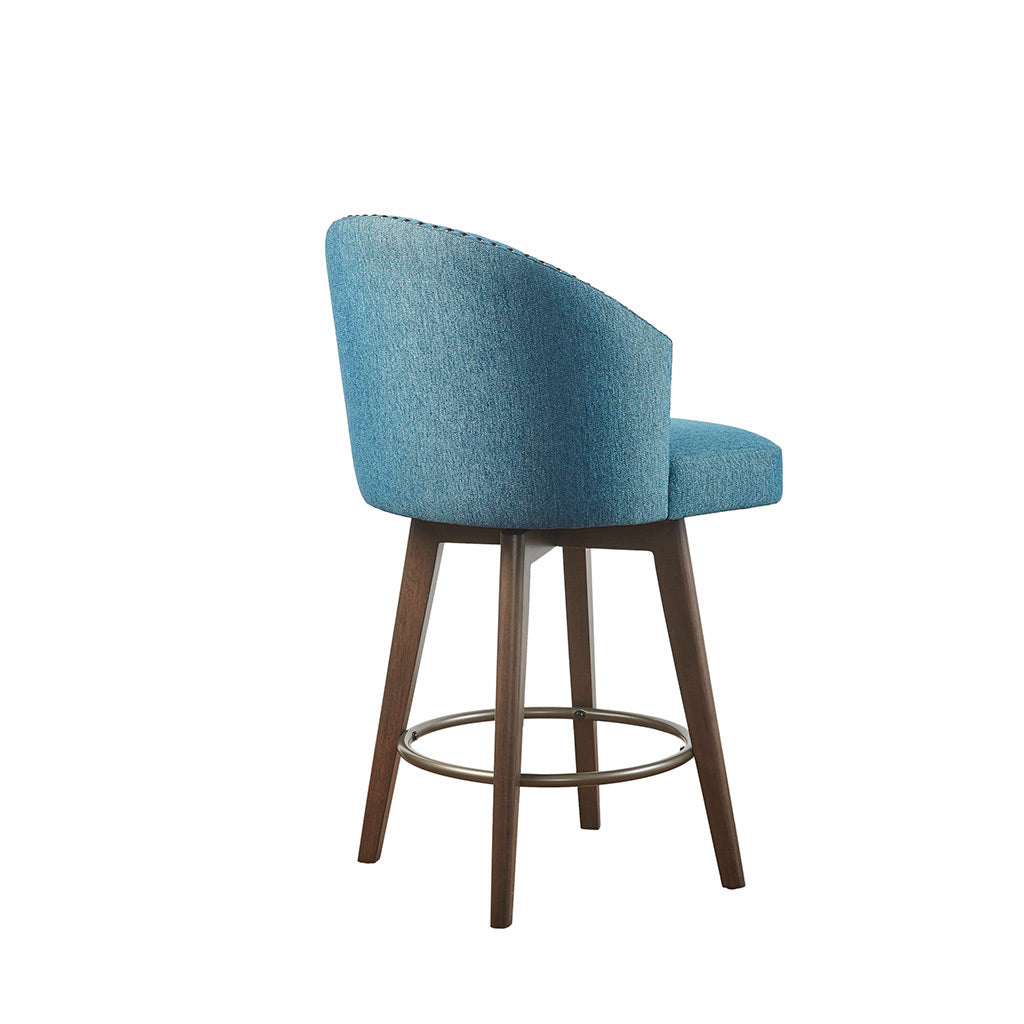 Halvoria – Set of  2- 26" Blue Upholstered 360° Swivel Counter Stool with Button