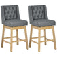 Hercules - Set of 2 - 30" Bar Height Bar Stools with 180° Swivel, Gray Button Tufted Design, and Solid Wood Footrests for Kitchen & Dining