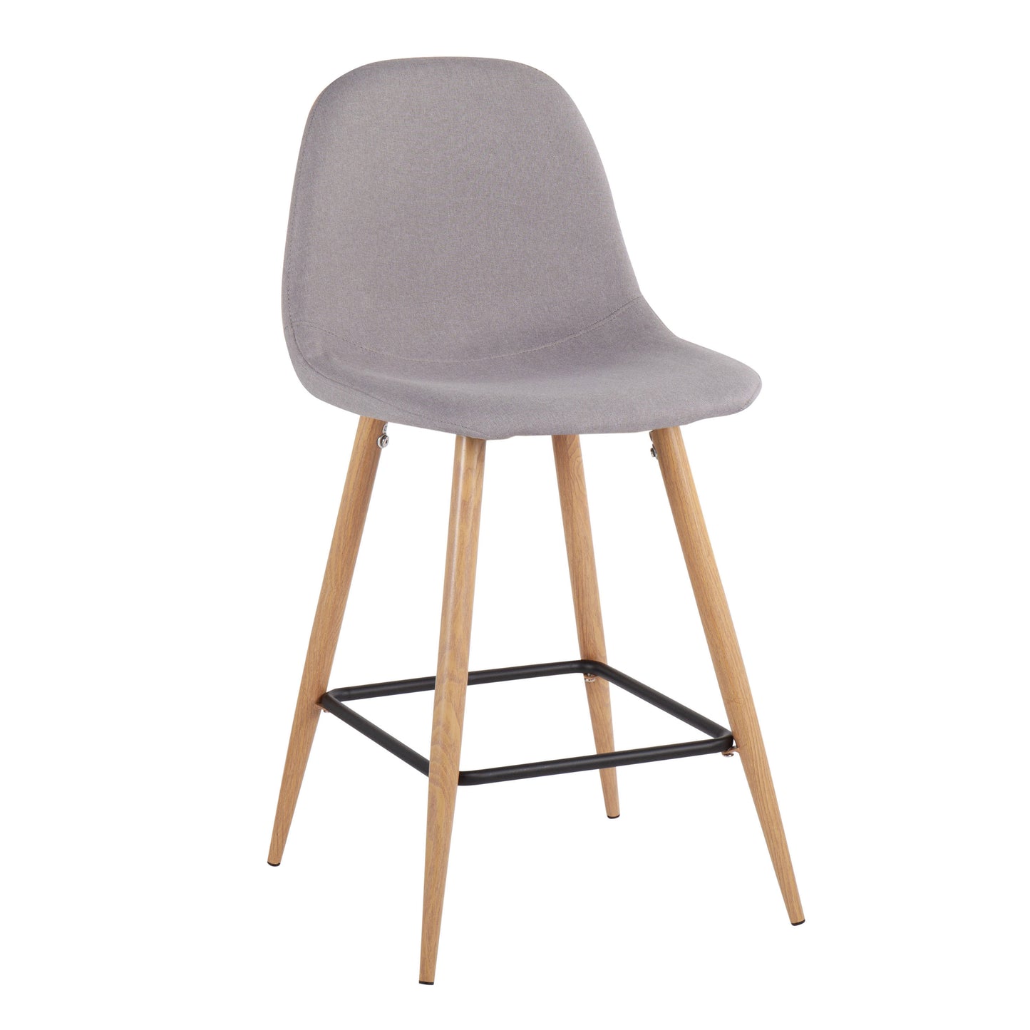 Plentis - Set of 2 - 24" Light Grey Mid-Century Counter Stools with Natural Metal Legs