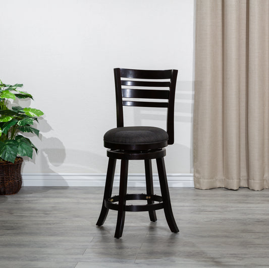 Venice - Set of 2 - 24" Counter Height Swivel Stools, Espresso Finish with Charcoal Fabric Seats