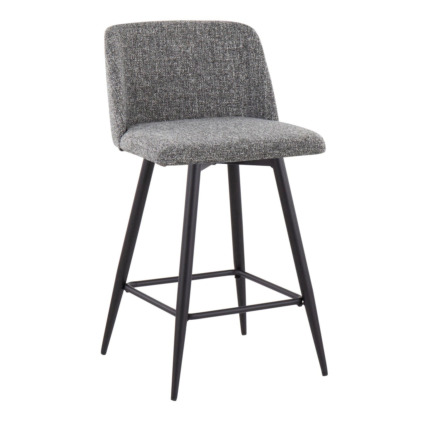 Thyveron - Set of 2 - 26" Contemporary Swivel Counter Stools in Grey Noise Fabric with Black Metal Frame and Square Footrest