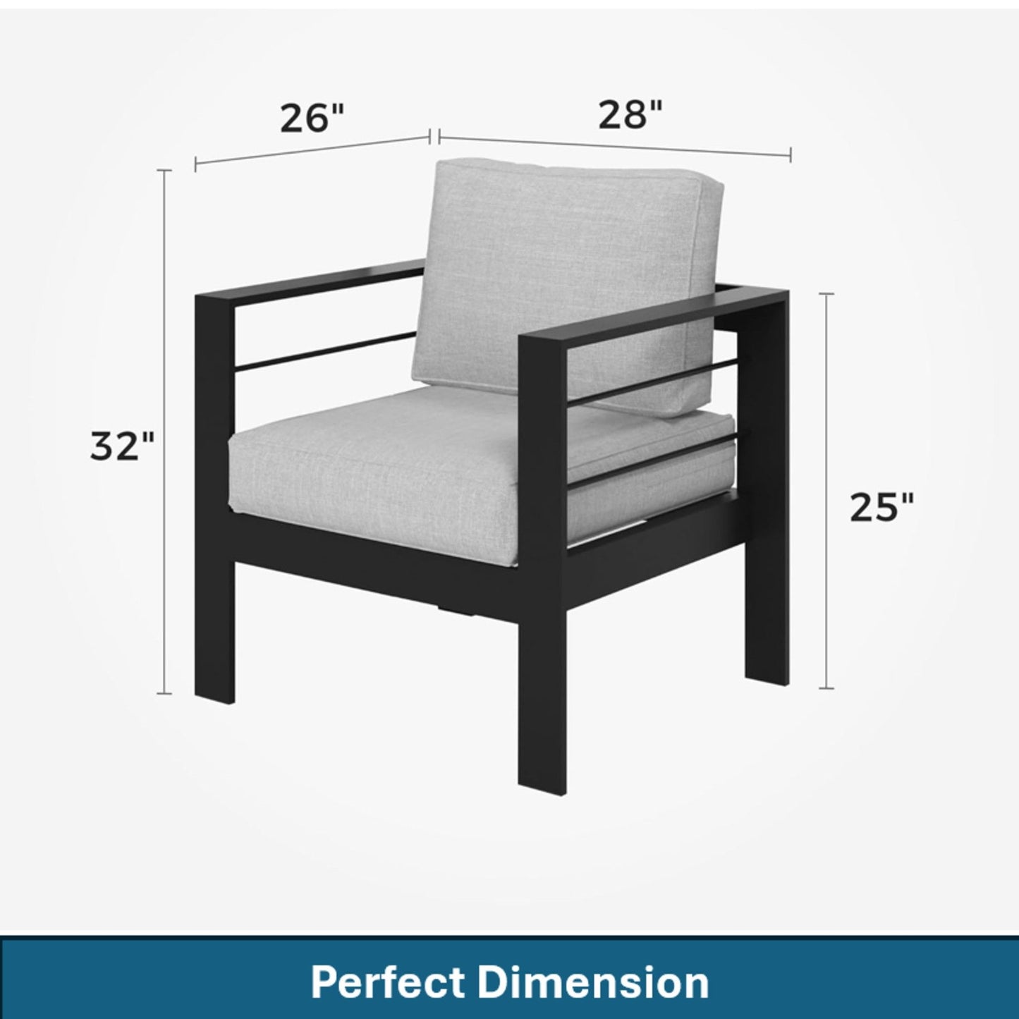 Patio Armchairs All Weather With Thick Cushions (Set of 2) - Black / Gray