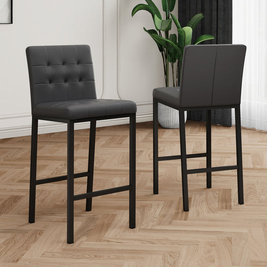 Glenwood - Set of 2 - 30" Gray PU Bar Stools with Black Spray-Painted Metal Legs - Modern Design for Kitchen and Restaurant